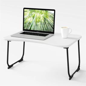 img 4 attached to 🛏️ ZHU CHUANG Multifunctional Lap Desk – Bed Table Desk for Laptop, Breakfast Serving, and Sofa Tray with Foldable Legs in White