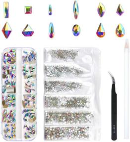 img 4 attached to 120 Pieces Mixed Shapes Glass Crystal AB Rhinestones for Nail Art Craft, Assorted Flatback Crystals 3D Decorations Gems Set with 12 Styles (Includes 120 Crystals + 1728 Rhinestones)