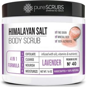 img 4 attached to 🛀 Набор сольного скраба Pink Himalayan Salt от pureSCRUBS - 16 унций ЛАВАНДОВЫЙ СКРАБ, органические эфирные масла и питательные вещества с бонусной деревянной ложкой для размешивания, губкой и мини абразивным мылом.