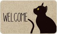 🐾 black cat welcome decorative doormat by artoid mode - halloween pet floor mat for indoor/outdoor use (17 x 29 inch) логотип