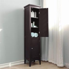 img 2 attached to 🏬 Adriana Linen Tower: Stylish Freestanding Cabinet for Narrow Spaces - Dark Espresso, 2 Shutter Doors, 5 Tier Shelves
