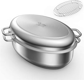 img 4 attached to 🍗 12 Quart Stainless Steel Oval Turkey Roaster with Rack and Lid - Mr Captain, Induction Compatible, Dishwasher/Oven Safe, 17 Inch