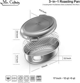 img 2 attached to 🍗 12 Quart Stainless Steel Oval Turkey Roaster with Rack and Lid - Mr Captain, Induction Compatible, Dishwasher/Oven Safe, 17 Inch