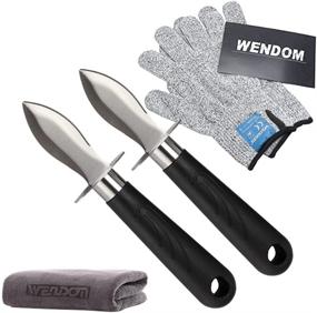 img 4 attached to WENDOM Oyster Knife Shucker Set with Cut Resistant Gloves - Level 5 Protection Seafood Opener Kit (2 Knives + 1 Glove)