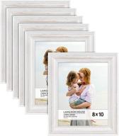 🖼️ langdon house 8x10 real wood picture frames (6 pack, weathered white - gold accents) - elegant white wooden photo frame for wall mount or table top - lumina collection логотип