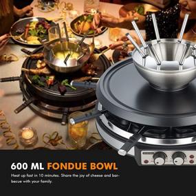 img 2 attached to GIVENEW Electric Fondue Pot Sets with BBQ Grill, 1500W Fondue Pots with 8 Forks and Electric Raclette BBQ Grill, Dual Adjustable Thermostats, Perfect Fondue Grill Combo for Serving 8 People