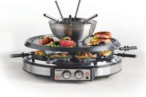 img 4 attached to GIVENEW Electric Fondue Pot Sets with BBQ Grill, 1500W Fondue Pots with 8 Forks and Electric Raclette BBQ Grill, Dual Adjustable Thermostats, Perfect Fondue Grill Combo for Serving 8 People