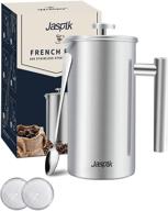 ☕ portable french press coffee maker - 4 level filtration system, 34 oz stainless steel press logo