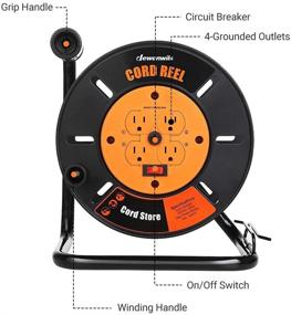 img 3 attached to 🔌 DEWENWILS Extension Cord Storage Reel with 4 Grounded Outlets, Heavy-Duty Open Cord Reel for 12/3, 14/3, 16/3 Gauge Power Cord, Retractable Hand Wind, 10A Circuit Breaker, Rocker Power Switch