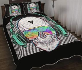 img 3 attached to 🎸 Full Size SHOMPE Music Skull Bedspread Quilt Set – 3 Piece Soft Lightweight Bedding with Punk Rocker Skull Print for Boys