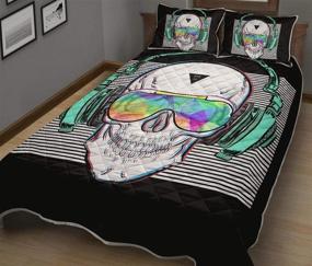 img 2 attached to 🎸 Full Size SHOMPE Music Skull Bedspread Quilt Set – 3 Piece Soft Lightweight Bedding with Punk Rocker Skull Print for Boys