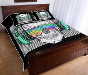 img 1 attached to 🎸 Full Size SHOMPE Music Skull Bedspread Quilt Set – 3 Piece Soft Lightweight Bedding with Punk Rocker Skull Print for Boys