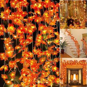 img 4 attached to 🍁 Captivating TURNMEON Maple Garland Lights: 10 Packs of 200 Warm LED String Curtain Lights for Stunning Fall Decor, Thanksgiving & Halloween Indoor/Outdoor Home Styling, 100ft Length