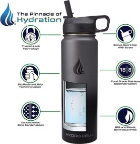 img 2 attached to 🥤 Stainless Steel Water Bottle with Straw & Wide Mouth Lids - HYDRO CELL (64oz 40oz 32oz 24oz 18oz 14oz) - Vacuum Insulated Sweat Proof Sport Design - Keeps Liquids Hot or Cold (Graphite/Black - 24oz)