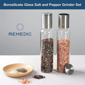 img 2 attached to 🧂 Remedic Premium Salt and Pepper Grinder Set - 2 Stainless Steel Grinders with Borosilicate Glass Jars - Adjustable Coarseness, Ceramic Pepper Spices Shaker - Tall Grinder Mill Set, Perfect Kitchen Gifts...