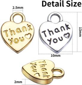 img 2 attached to ❤️ Antique Word Heart Charms Love Pendant Charms - Bulk Crafts Supplies for DIY Jewelry Making - 100pcs Thank You Heart Charms - Necklace Bracelet Crafts - Antique Silver & Golden - 10x13mm