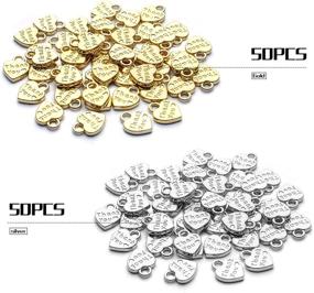 img 3 attached to ❤️ Antique Word Heart Charms Love Pendant Charms - Bulk Crafts Supplies for DIY Jewelry Making - 100pcs Thank You Heart Charms - Necklace Bracelet Crafts - Antique Silver & Golden - 10x13mm