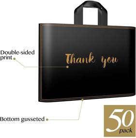 img 3 attached to Business Thank You Bags: 50 Pack of 12"x15" Large Black Plastic Shopping Bags for Boutique Small Businesses with Soft Loop Handle