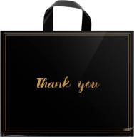 business thank you bags: 50 pack of 12"x15" large black plastic shopping bags for boutique small businesses with soft loop handle logo