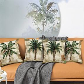 img 2 attached to 🌴 Elevate Your Home Decor with Bonhause Tropical Palm Tree Throw Pillow Covers: Set of 4 Vintage Green Plant Decorative Cases for Sofa Couch Car Bedroom - 18x18 Inch Polyester Linen Cushion Covers