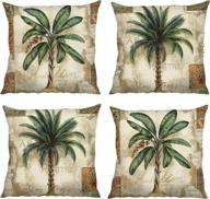 🌴 elevate your home decor with bonhause tropical palm tree throw pillow covers: set of 4 vintage green plant decorative cases for sofa couch car bedroom - 18x18 inch polyester linen cushion covers logo