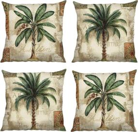 img 4 attached to 🌴 Elevate Your Home Decor with Bonhause Tropical Palm Tree Throw Pillow Covers: Set of 4 Vintage Green Plant Decorative Cases for Sofa Couch Car Bedroom - 18x18 Inch Polyester Linen Cushion Covers