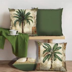 img 1 attached to 🌴 Elevate Your Home Decor with Bonhause Tropical Palm Tree Throw Pillow Covers: Set of 4 Vintage Green Plant Decorative Cases for Sofa Couch Car Bedroom - 18x18 Inch Polyester Linen Cushion Covers