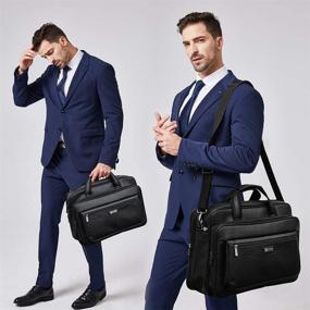 img 3 attached to 👜 Stylish and Durable Leather Briefcase for Men - Large Capacity 15.6 Inch Laptop Business Travel Shoulder Bag in Black - Perfect Father's Day Gift