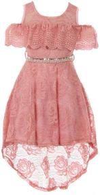 img 3 attached to 👗 Off Shoulder Hi-Lo Floral Lace Rhinestone Flower Girl Swing Summer Dress USA 4-16 for Girls