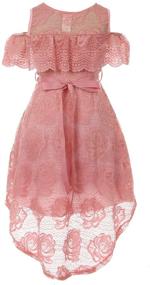 img 2 attached to 👗 Off Shoulder Hi-Lo Floral Lace Rhinestone Flower Girl Swing Summer Dress USA 4-16 for Girls