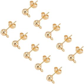 img 4 attached to 🦄 UNICRAFTALE 30pcs Gold Ball Post Stud Earrings - Hypoallergenic 304 Stainless Steel Findings, with Loop, Ear Nut and Earring Post - Ideal for Wearing or DIY Earrings