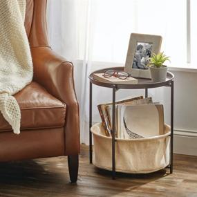 img 3 attached to 🏺 mDesign Sturdy Steel Round Side End Table - Storage Nightstand for Living Room, Bedroom, Hallway, Entryway - Water Hyacinth Woven Pull Out Basket Bin - Bronze