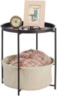 🏺 mdesign sturdy steel round side end table - storage nightstand for living room, bedroom, hallway, entryway - water hyacinth woven pull out basket bin - bronze логотип