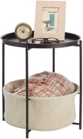 img 4 attached to 🏺 mDesign Sturdy Steel Round Side End Table - Storage Nightstand for Living Room, Bedroom, Hallway, Entryway - Water Hyacinth Woven Pull Out Basket Bin - Bronze