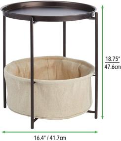 img 1 attached to 🏺 mDesign Sturdy Steel Round Side End Table - Storage Nightstand for Living Room, Bedroom, Hallway, Entryway - Water Hyacinth Woven Pull Out Basket Bin - Bronze