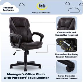 img 3 attached to Serta Manager Office Chair: Layer Body 🪑 Pillow, Faux Leather, Lumbar Support - Roasted Chestnut Brown