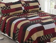 🛏️ sapphire home 3 piece king size bedspread coverlet quilt bedding set with 2 pillow shams, southwestern black brown burgundy design, king xj1100 logo