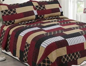 img 1 attached to 🛏️ Sapphire Home 3 Piece King Size Bedspread Coverlet Quilt Bedding Set with 2 Pillow Shams, Southwestern Black Brown Burgundy Design, King XJ1100