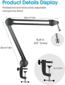 img 3 attached to Optimized Puroma Microphone Arm Stand: Upgraded Heavy Duty Suspension Boom Scissor Arm Stand with 5 Ties for Blue Yeti, Snowball, and Blue Yeti Nano (Medium)