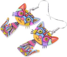 img 3 attached to 🐱 Colorful Acrylic Drop Cat Earrings - Funny Design, Lovely Gift for Girls and Women, by The Bonsny