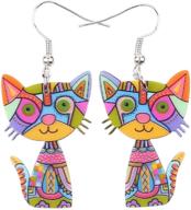 🐱 colorful acrylic drop cat earrings - funny design, lovely gift for girls and women, by the bonsny logo