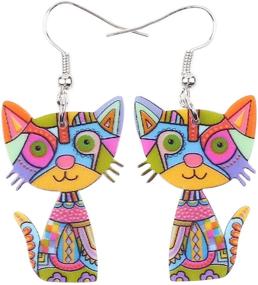 img 4 attached to 🐱 Colorful Acrylic Drop Cat Earrings - Funny Design, Lovely Gift for Girls and Women, by The Bonsny