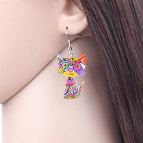 img 1 attached to 🐱 Colorful Acrylic Drop Cat Earrings - Funny Design, Lovely Gift for Girls and Women, by The Bonsny