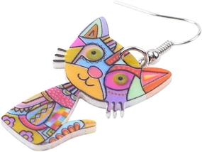 img 2 attached to 🐱 Colorful Acrylic Drop Cat Earrings - Funny Design, Lovely Gift for Girls and Women, by The Bonsny