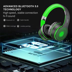 img 2 attached to 🎧 IFECCO Bluetooth Headphones Over Ear Foldable Wireless/Wired Stereo Headset with Micro SD/TF, FM, for Cell Phone, PC, Soft Memory-Protein Earmuffs (Green)