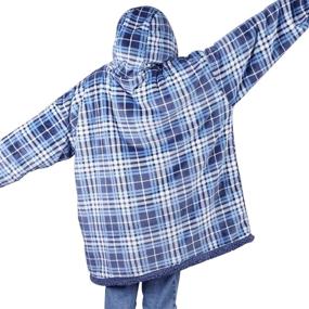 img 1 attached to 🧥 Wearable Sherpa Fleece Hoodie Blanket Sweatshirt, Cozy and Super Soft Throw for Men and Women, Front Pocket, One Size Fits All (Blue Plaid, Reversible Match Color)