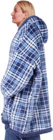 img 3 attached to 🧥 Wearable Sherpa Fleece Hoodie Blanket Sweatshirt, Cozy and Super Soft Throw for Men and Women, Front Pocket, One Size Fits All (Blue Plaid, Reversible Match Color)