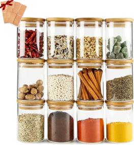 img 4 attached to 🏺 Set of 12 Glass Jars with Airtight Bamboo Lids & Labels - Chrider Spice Containers for Kitchen Storage of Tea, Sugar, Salt, Pepper, Spices, Coffee, Flour, Herbs, Grains