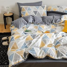 img 3 attached to Modern Geometric Grid King Duvet Cover Set - Lightweight Cotton Bedding - Includes 3-Piece Comforter Cover and 2 Pillow Shams - Ideal for Kids and Adults