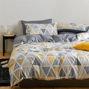 img 1 attached to Modern Geometric Grid King Duvet Cover Set - Lightweight Cotton Bedding - Includes 3-Piece Comforter Cover and 2 Pillow Shams - Ideal for Kids and Adults